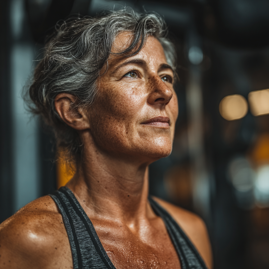 Група літніх людей займається йогою